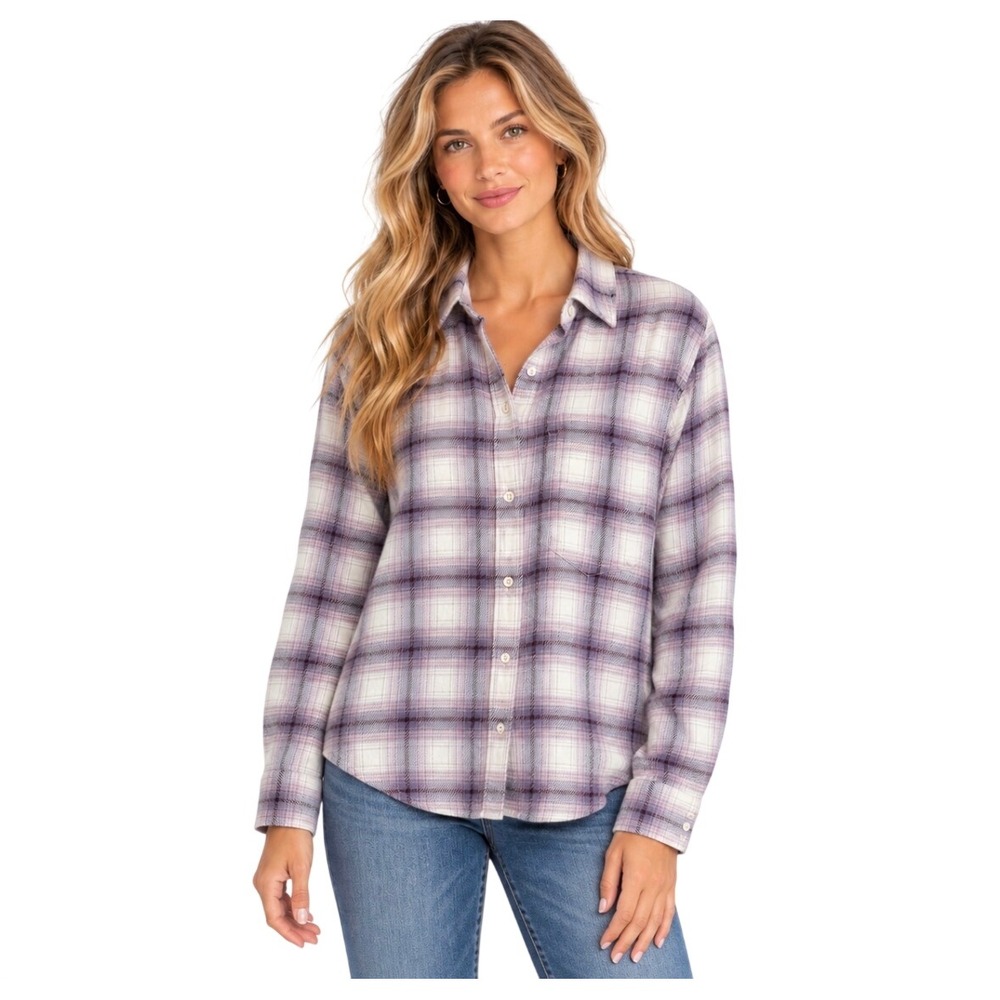 Madewell Purple Plaid Flannel Button Down Shirt XS Long Sleeve Cotton Top